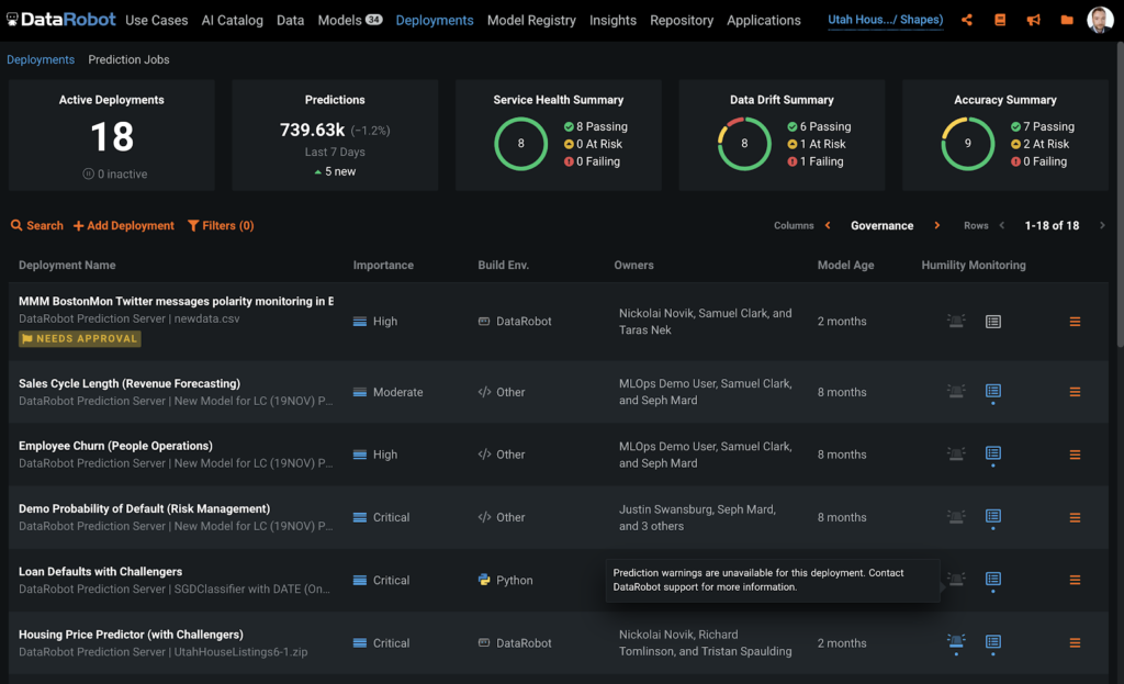 Afbeelding van DataRobot MLOps tools.