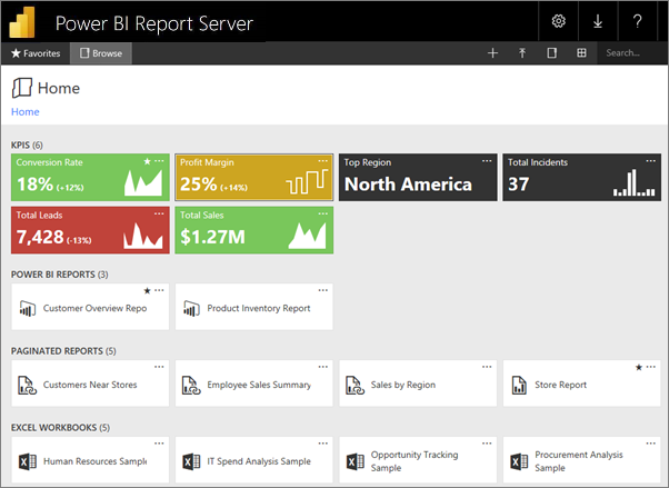 Screenshot van Power BI Report Server software.