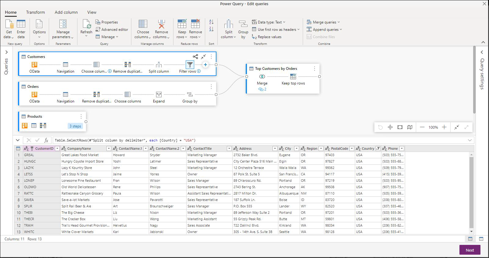 Screenshot van Microsoft Power Query software.