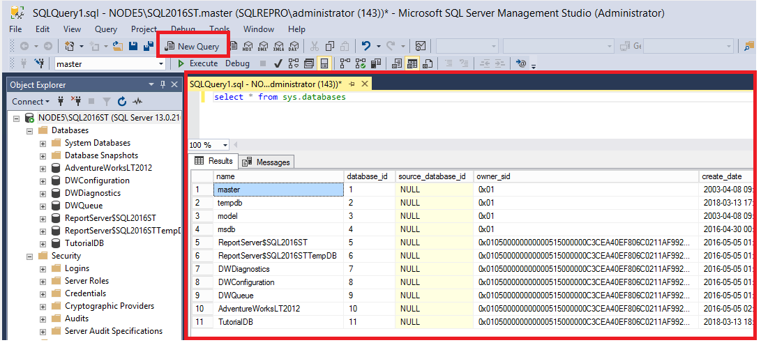 Screenshot van Microsoft SQL Server software.