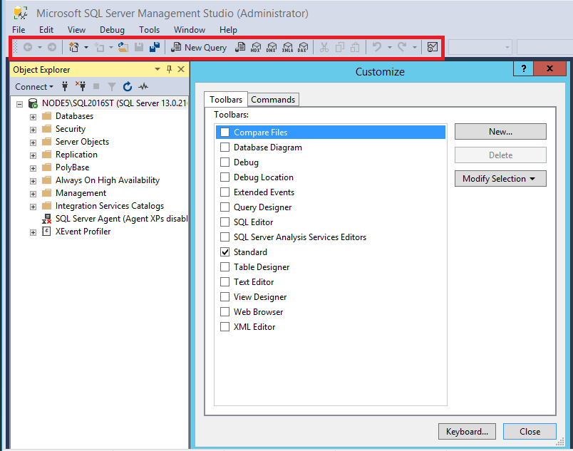 Schema van SQL Server Management Studio.