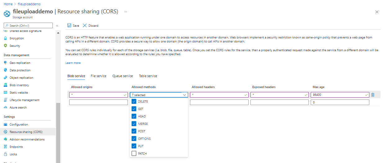 Afbeelding van Azure Blob Storage tools.