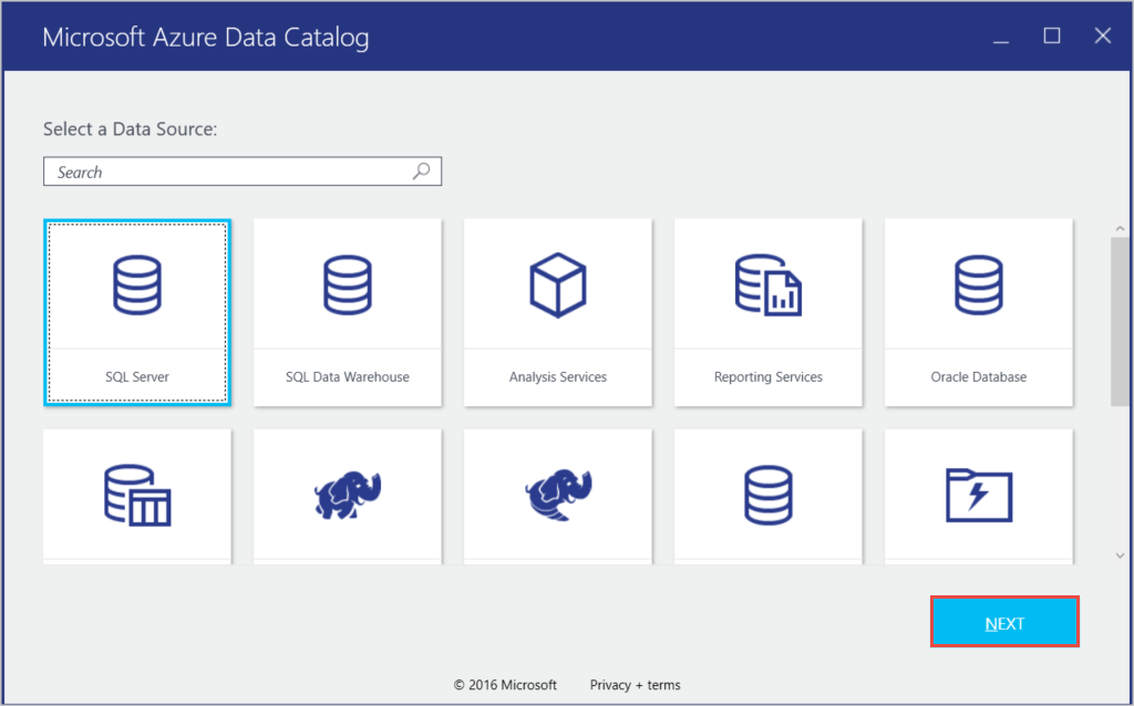 Afbeelding van Azure Data Catalog tools.