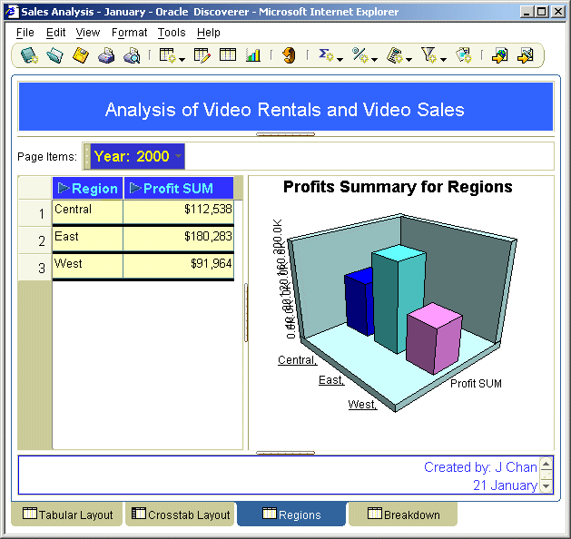 Screenshot van Oracle Bis Discoverer software.