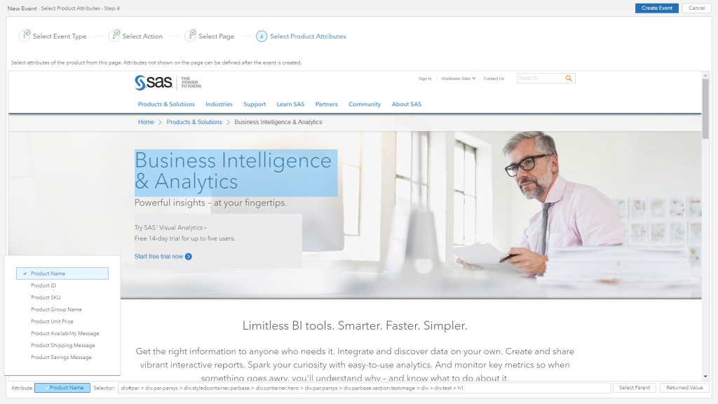 Afbeelding van SAS Business Intelligence Platform tools.