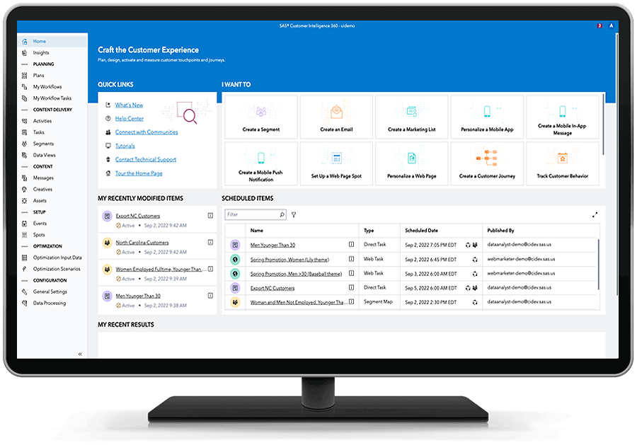 Screenshot van SAS Omnichannel Analytics software.