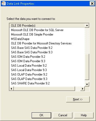 Screenshot van SAS OLAP Server software.