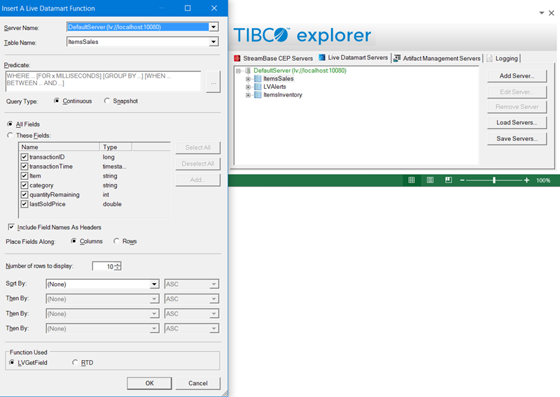 Screenshot van TIBCO Streambase software.