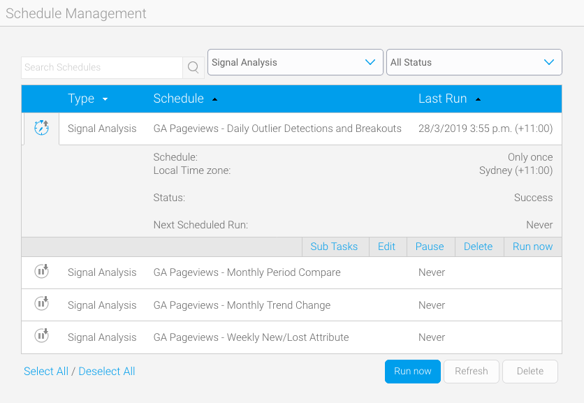 Screenshot van Yellowfin Signals software.